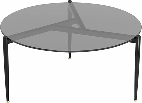 Modern Round Tempered Glass Coffee Table Sofa Side End Table Brown Tinted Metal Frame Living Room V767-JJ-XZ321-GD