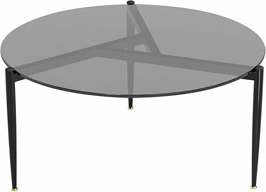 Modern Round Tempered Glass Coffee Table Sofa Side End Table Brown Tinted Metal Frame Living Room V767-JJ-XZ321-GD
