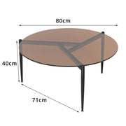 Modern Round Tempered Glass Coffee Table Sofa Side End Table Brown Tinted Metal Frame Living Room V767-JJ-XZ321-GD