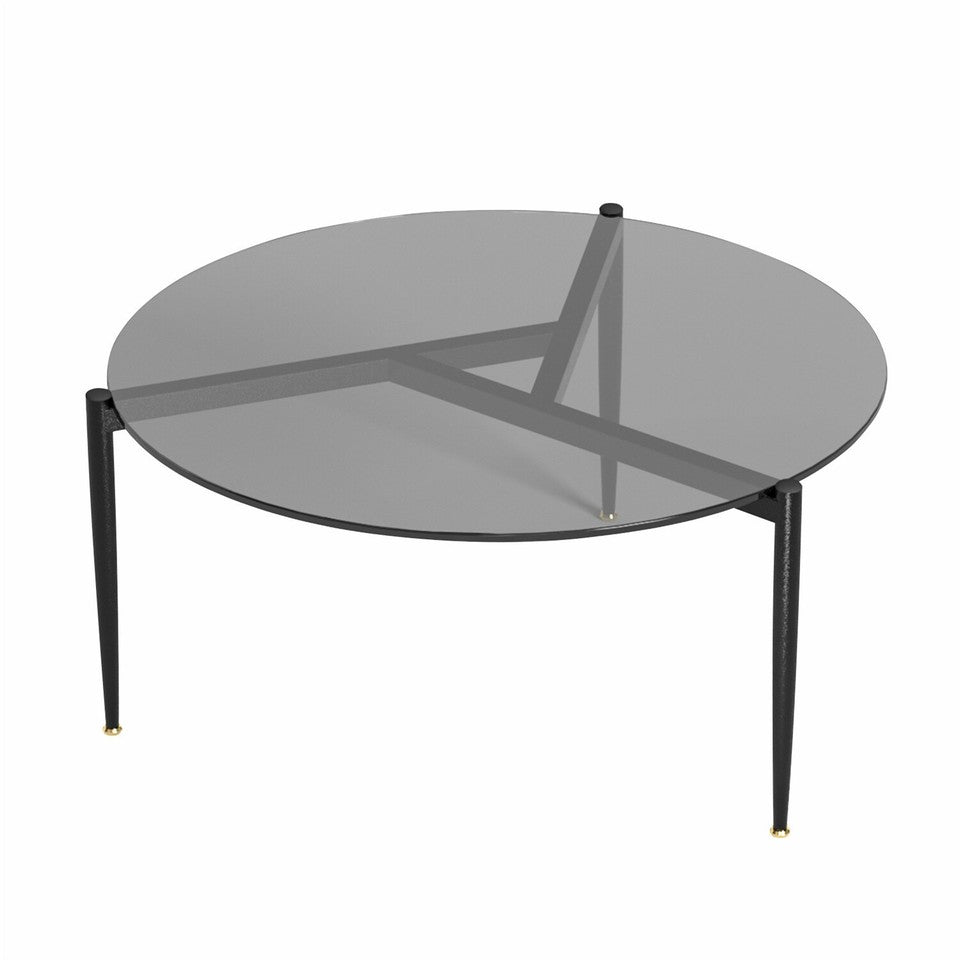 Chic Round Glass Coffee Table with Metal Legs V767-JJ-XZ321-GY