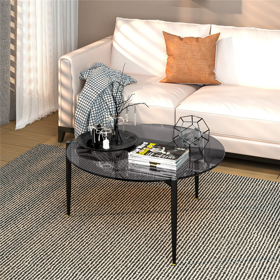 Chic Round Glass Coffee Table with Metal Legs V767-JJ-XZ321-GY