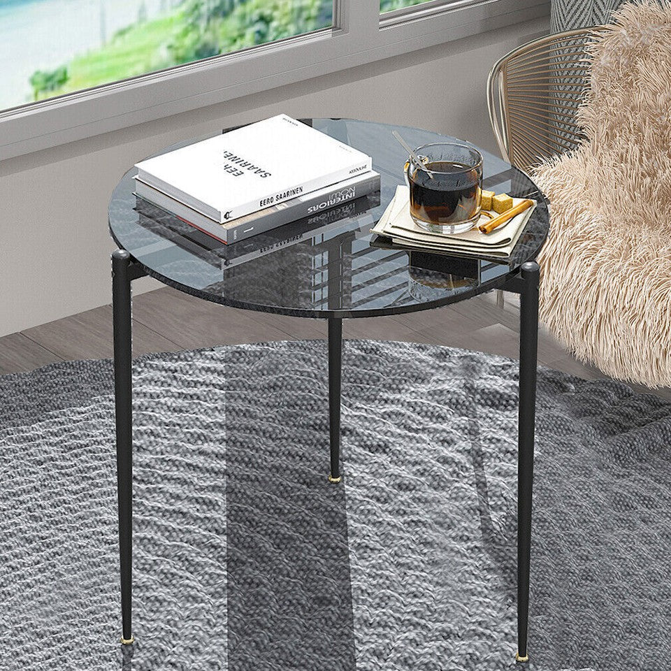 Chic Round Glass Coffee Table with Metal Legs V767-JJ-XZ321-GY