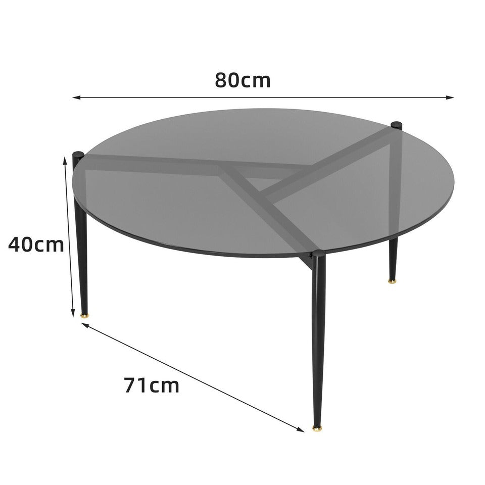 Chic Round Glass Coffee Table with Metal Legs V767-JJ-XZ321-GY