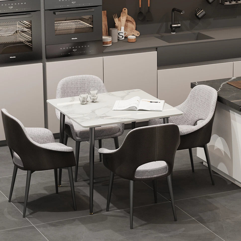White Sintered Stone Dining Table With Black Legs For Modern Interiors V767-JJ-XZ329-BLB-V1