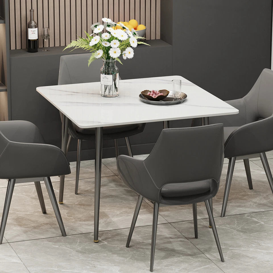 White Sintered Stone Dining Table With Black Legs For Modern Interiors V767-JJ-XZ329-BLB-V1
