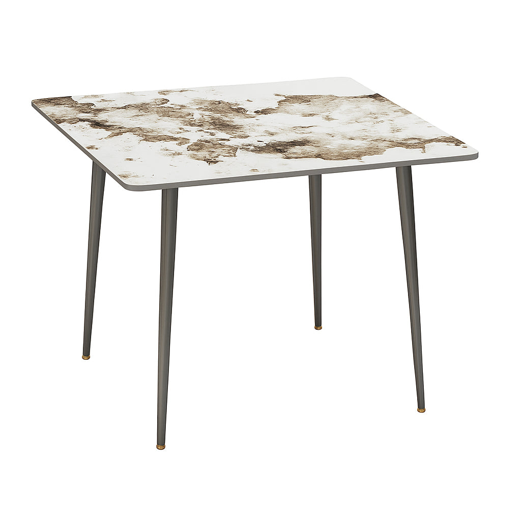 Glossy White Sintered Stone Dining Table With Black Metal Base Frame V767-JJ-XZ329-XNE