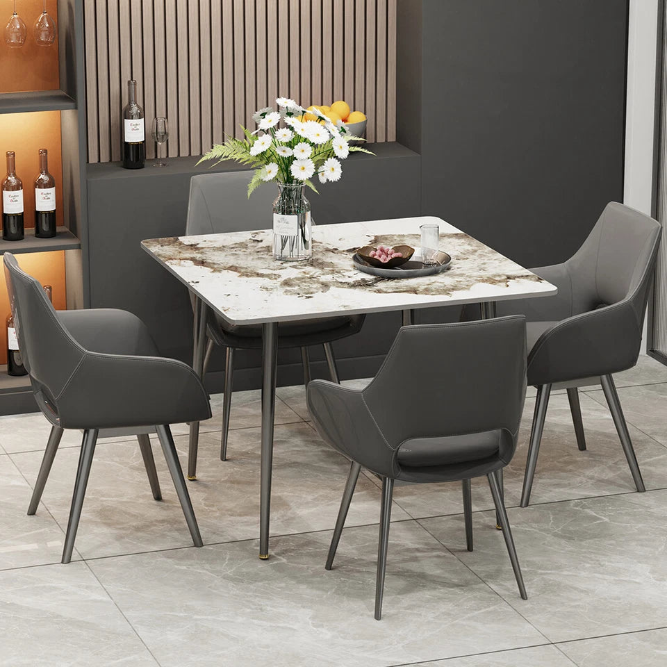 Glossy White Sintered Stone Dining Table With Black Metal Base Frame V767-JJ-XZ329-XNE