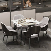 Glossy White Sintered Stone Dining Table With Black Metal Base Frame V767-JJ-XZ329-XNE