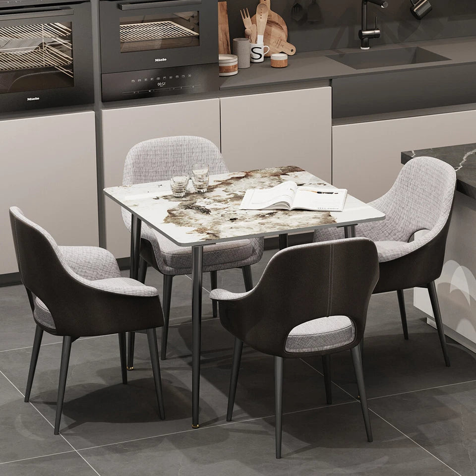 Glossy White Sintered Stone Dining Table With Black Metal Base Frame V767-JJ-XZ329-XNE