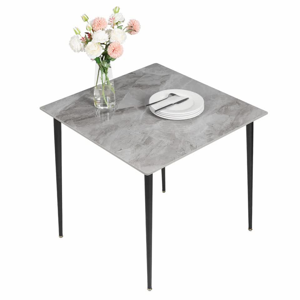 Square Marble Dining Table Sintered Stone Kitchen Table 80x80cm - Modern Restaurant Table with Metal Legs V767-JJ-XZ329-YDL-V1
