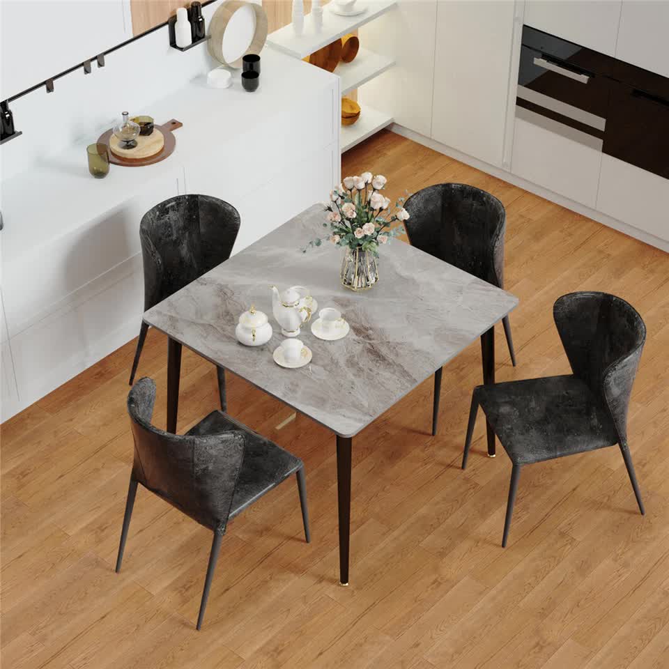 Square Marble Dining Table Sintered Stone Kitchen Table 80x80cm - Modern Restaurant Table with Metal Legs V767-JJ-XZ329-YDL-V1