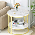 White Marble Side End Table Round Coffee Accent Table Nightstand Gold Iron Frame V767-JJ-XZ636