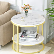 White Marble Side End Table Round Coffee Accent Table Nightstand Gold Iron Frame V767-JJ-XZ636