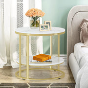 White Marble Side End Table Round Coffee Accent Table Nightstand Gold Iron Frame V767-JJ-XZ636
