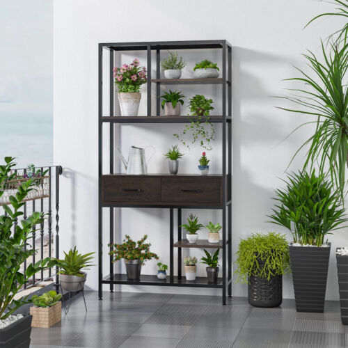 180Cm Tall Bookshelf With Drawers Industrial Bookcase W/ 6 Tiers Storage Shelves V767-JJ-XZ691-V1
