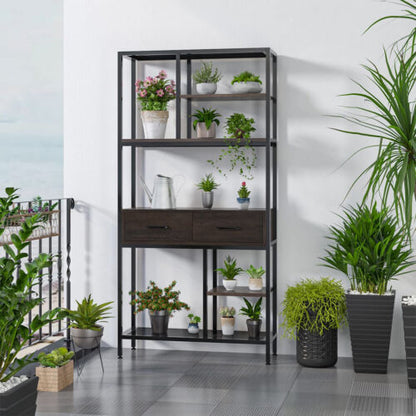 180Cm Tall Bookshelf With Drawers Industrial Bookcase W/ 6 Tiers Storage Shelves V767-JJ-XZ691-V1