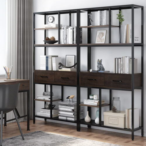 180Cm Tall Bookshelf With Drawers Industrial Bookcase W/ 6 Tiers Storage Shelves V767-JJ-XZ691-V1