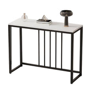 80cm White & Grey Sintered Stone Console Table Storage Table Behind Sofa W/ Black Metal Frame V767-JJ-XZ711-BLB