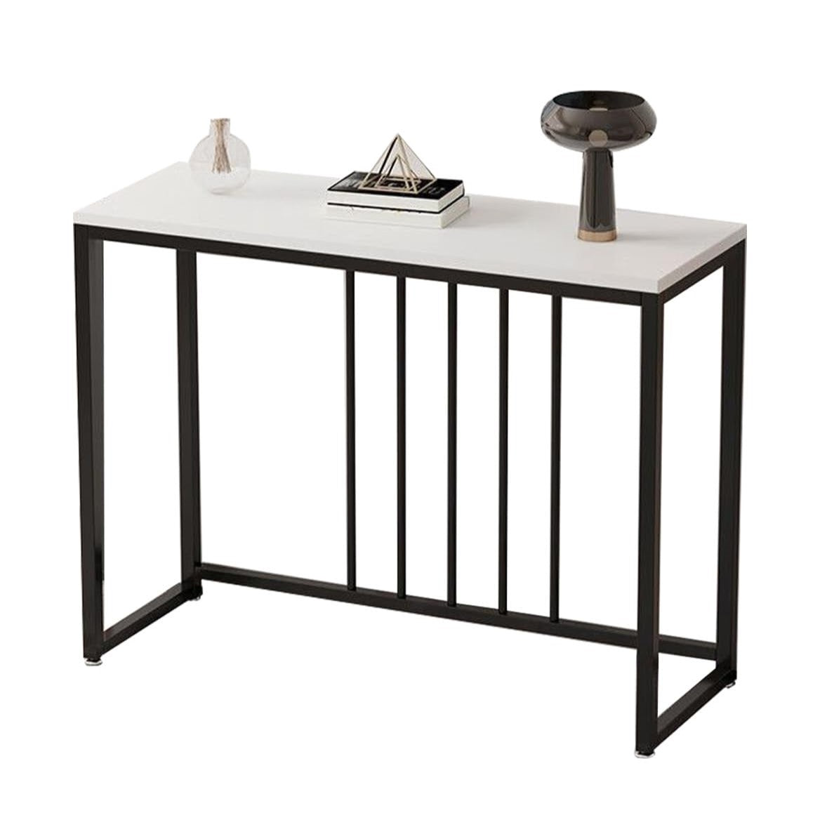80cm White & Grey Sintered Stone Console Table Storage Table Behind Sofa W/ Black Metal Frame V767-JJ-XZ711-BLB