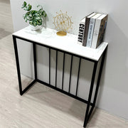 80cm White & Grey Sintered Stone Console Table Storage Table Behind Sofa W/ Black Metal Frame V767-JJ-XZ711-BLB