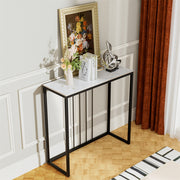 80cm White & Grey Sintered Stone Console Table Storage Table Behind Sofa W/ Black Metal Frame V767-JJ-XZ711-BLB