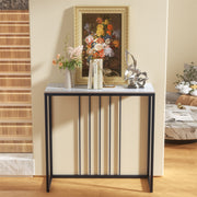 80cm White & Grey Sintered Stone Console Table Storage Table Behind Sofa W/ Black Metal Frame V767-JJ-XZ711-BLB
