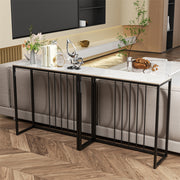 80cm White & Grey Sintered Stone Console Table Storage Table Behind Sofa W/ Black Metal Frame V767-JJ-XZ711-BLB