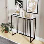 80cm White & Grey Sintered Stone Console Table Storage Table Behind Sofa W/ Black Metal Frame V767-JJ-XZ711-BLB