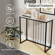 80cm White & Grey Sintered Stone Console Table Storage Table Behind Sofa W/ Black Metal Frame V767-JJ-XZ711-BLB