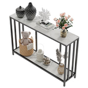 2-Tier White Marble Entryway Console Table Extra Long Foyer Couch Table V767-JJ-XZ841