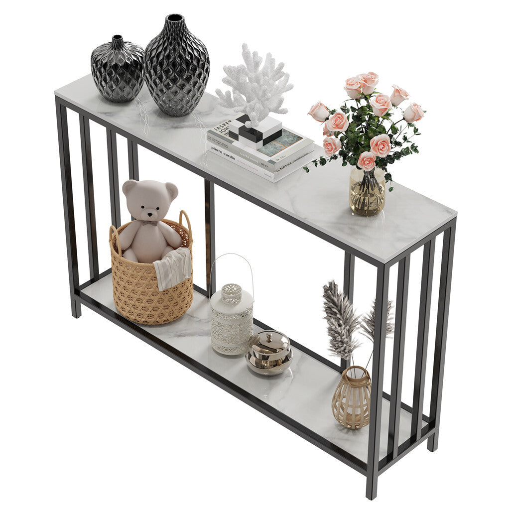 2-Tier White Marble Entryway Console Table Extra Long Foyer Couch Table V767-JJ-XZ841