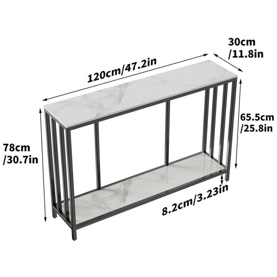 2-Tier White Marble Entryway Console Table Extra Long Foyer Couch Table V767-JJ-XZ841