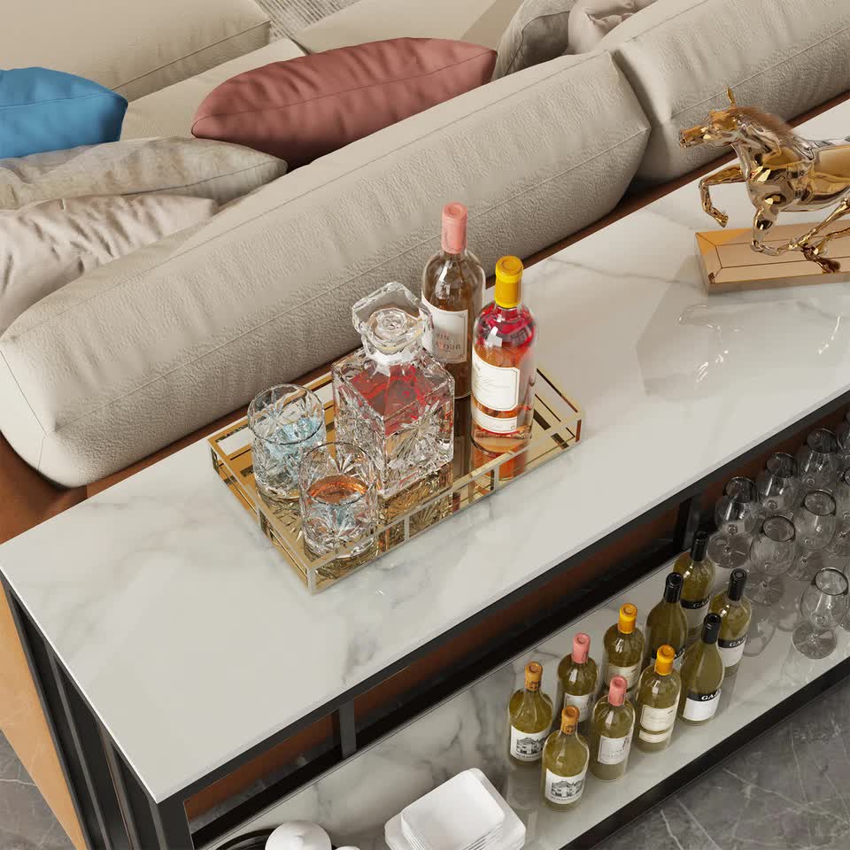 2-Tier White Marble Entryway Console Table Extra Long Foyer Couch Table V767-JJ-XZ841