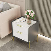 3 Tier Leather Sides Bedside Table Wooden Nighstand Marble Top Luxury Furniture V767-JJ-XZ991
