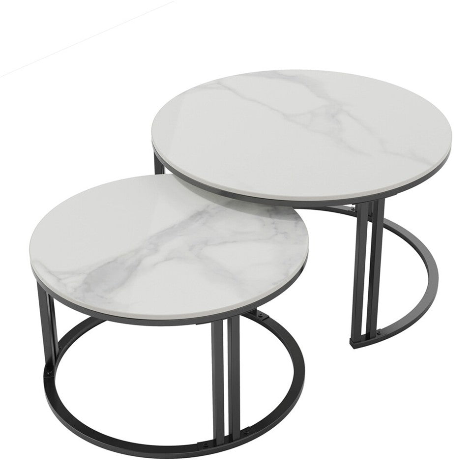 Stylish Round Nesting Coffee Tables with Metal Frame V767-JJ-XZ999-BLB