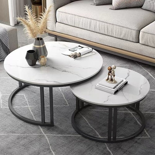 Stylish Round Nesting Coffee Tables with Metal Frame V767-JJ-XZ999-BLB