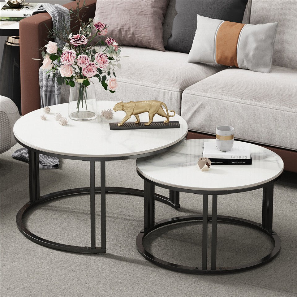 Stylish Round Nesting Coffee Tables with Metal Frame V767-JJ-XZ999-BLB
