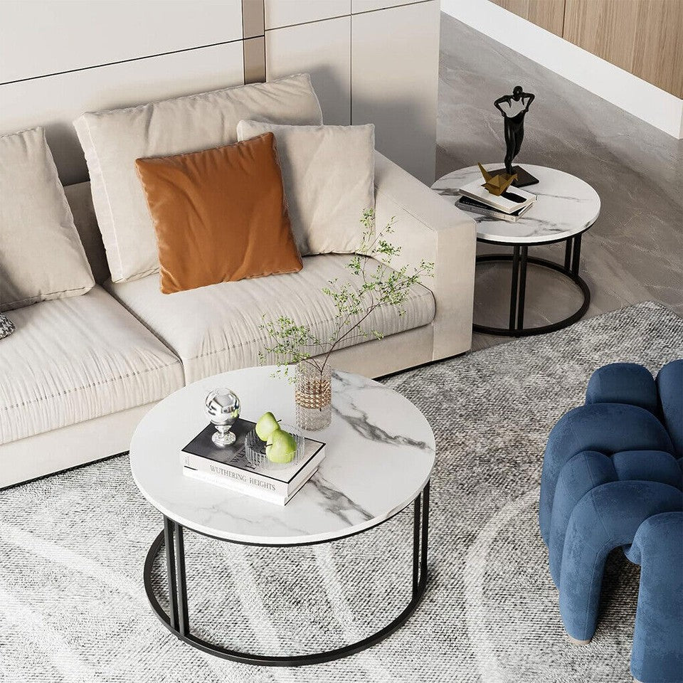 Stylish Round Nesting Coffee Tables with Metal Frame V767-JJ-XZ999-BLB