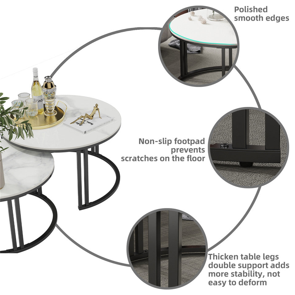 Stylish Round Nesting Coffee Tables with Metal Frame V767-JJ-XZ999-BLB