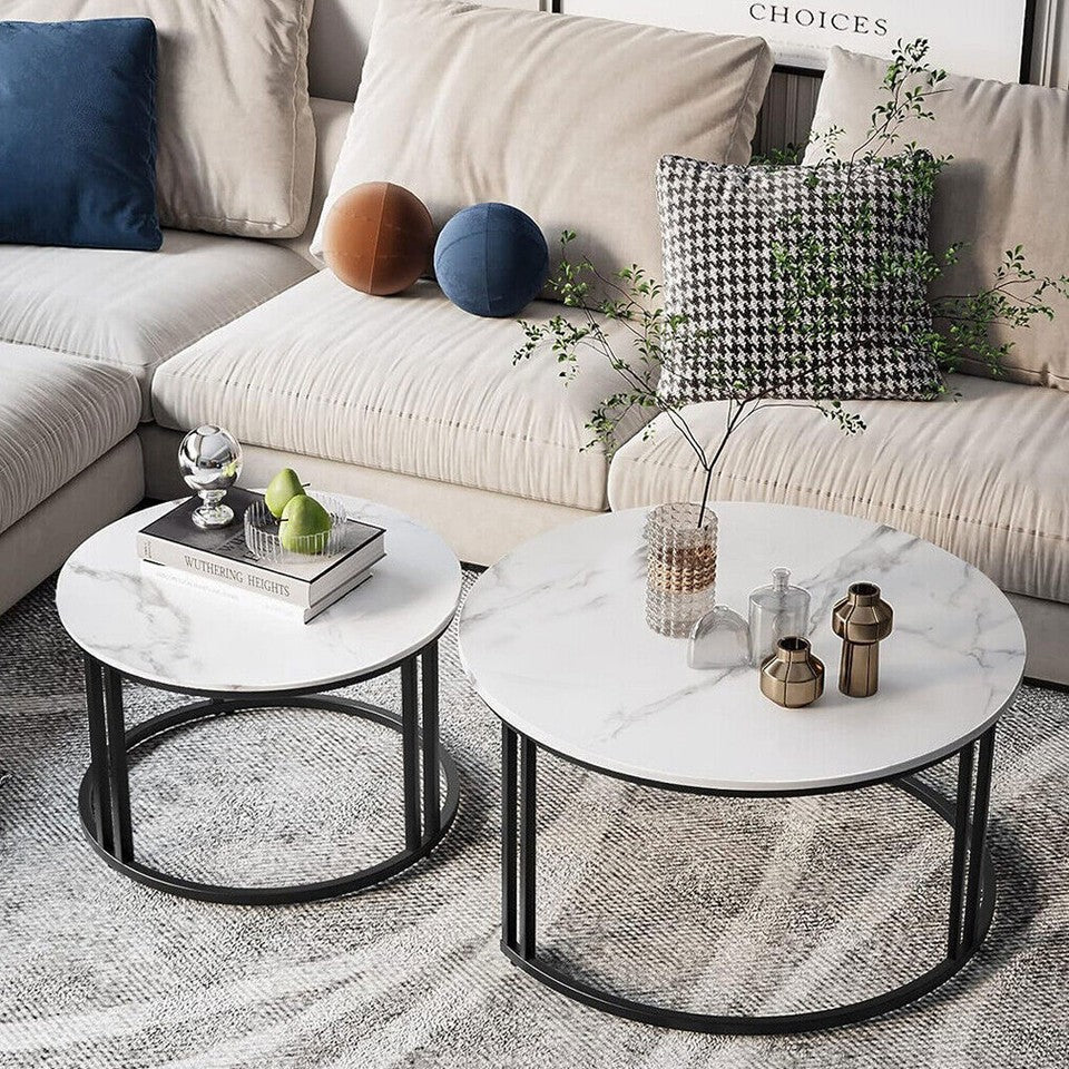 Stylish Round Nesting Coffee Tables with Metal Frame V767-JJ-XZ999-BLB