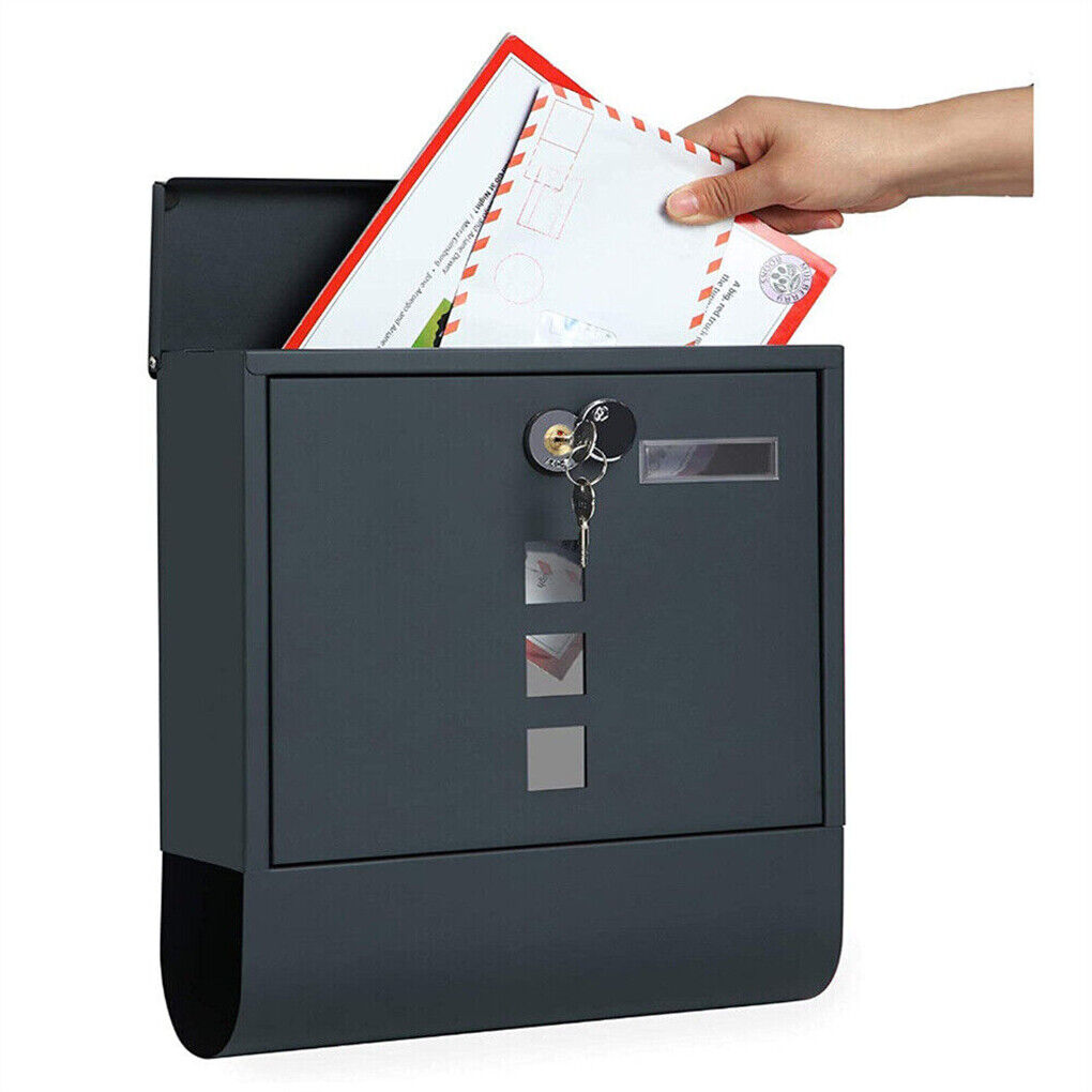 Lockable Mailbox Wall Mounted Mail Letter Post Box with Newspaper Holder Rack V767-JJ-ZR1233