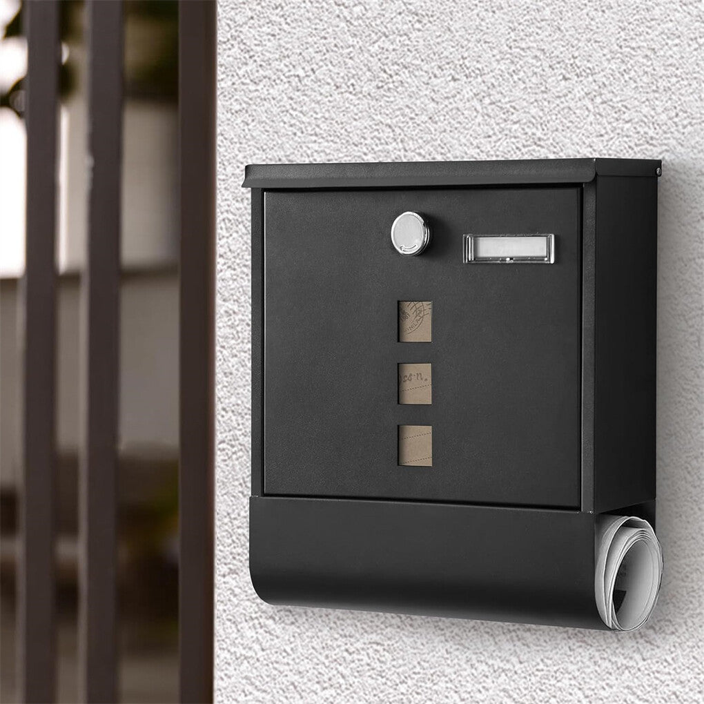 Lockable Mailbox Wall Mounted Mail Letter Post Box with Newspaper Holder Rack V767-JJ-ZR1233