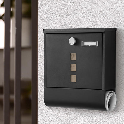 Lockable Mailbox Wall Mounted Mail Letter Post Box with Newspaper Holder Rack V767-JJ-ZR1233
