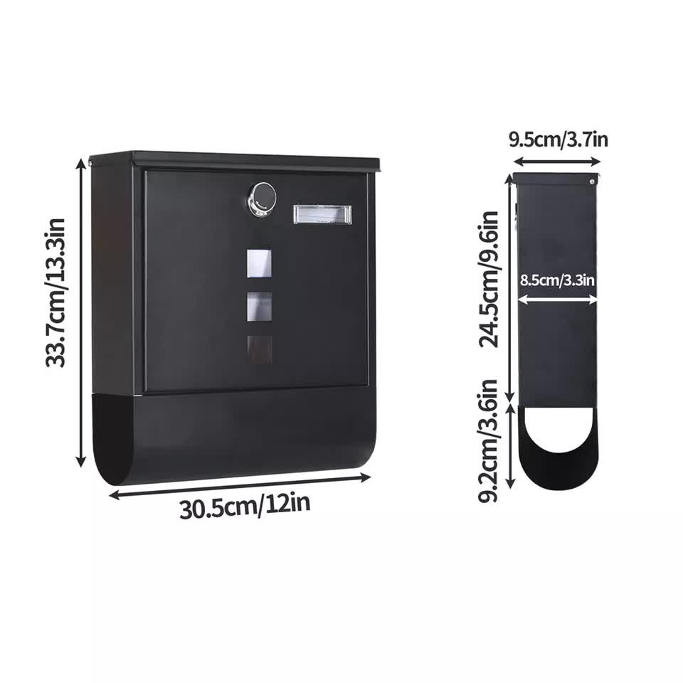 Lockable Mailbox Wall Mounted Mail Letter Post Box with Newspaper Holder Rack V767-JJ-ZR1233