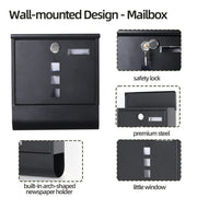 Lockable Mailbox Wall Mounted Mail Letter Post Box with Newspaper Holder Rack V767-JJ-ZR1233