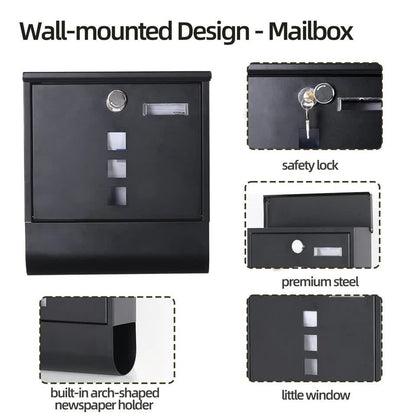 Lockable Mailbox Wall Mounted Mail Letter Post Box with Newspaper Holder Rack V767-JJ-ZR1233