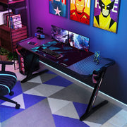 Z-Shaped Computer Gaming Desk with RGB LED Lights Home Office Table X-Large 140cm V767-JJ-ZT823