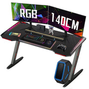 Z-Shaped Computer Gaming Desk with RGB LED Lights Home Office Table X-Large 140cm V767-JJ-ZT823