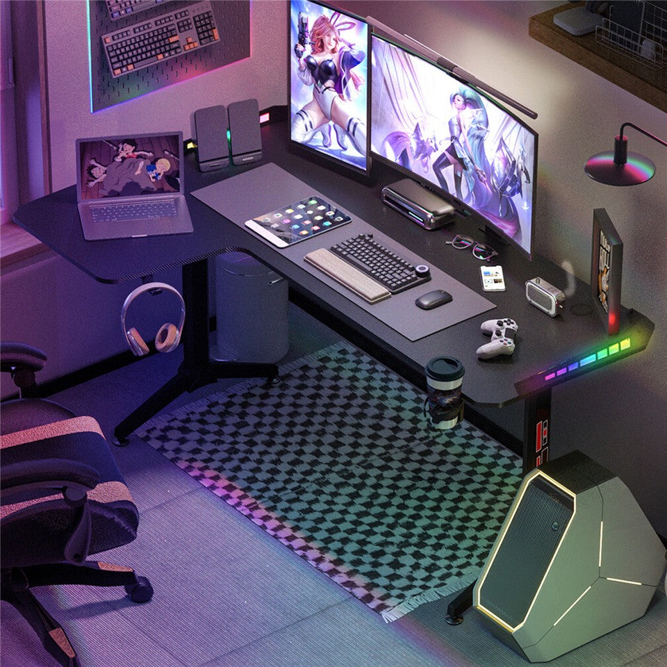 Black L-Shaped Gaming Desk w/ Storage Box V767-JJ-ZT878-L