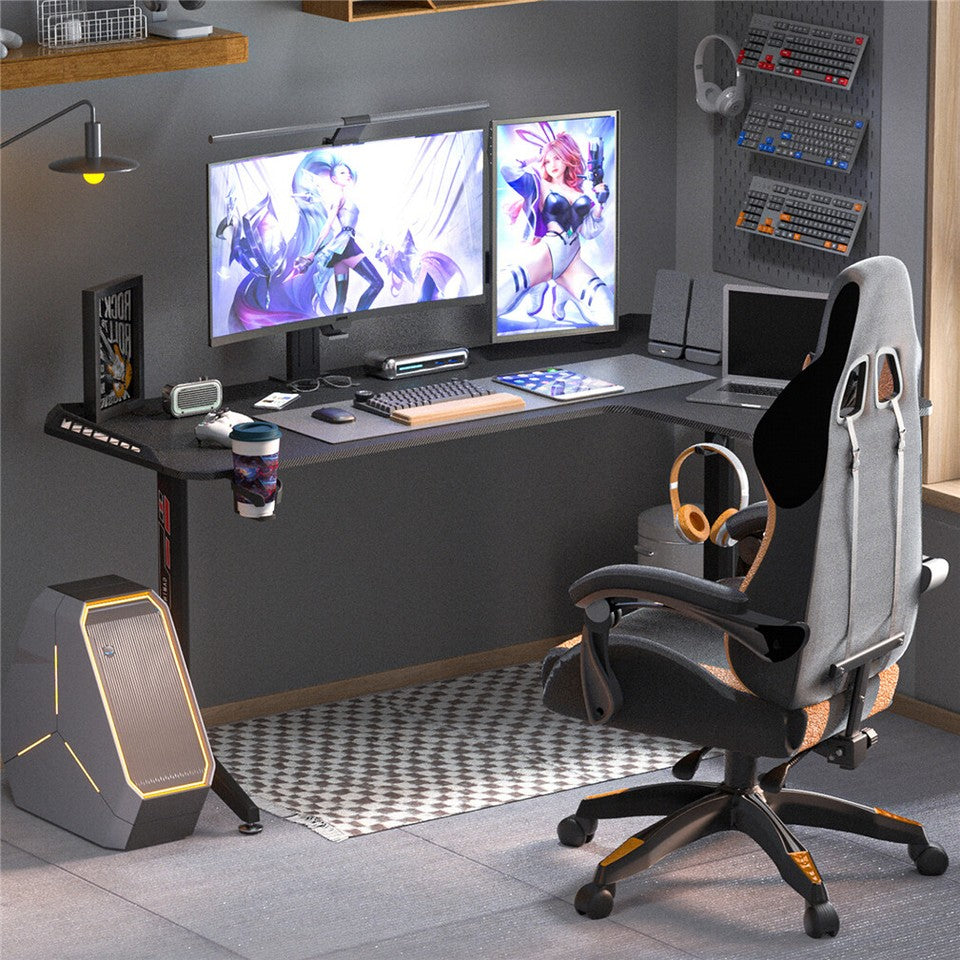 Multi-Style Pro Gaming Desk RGB LED L-Shaped PC Computer Studio Gamer Table Carbon Fibre V767-JJ-ZT878-R